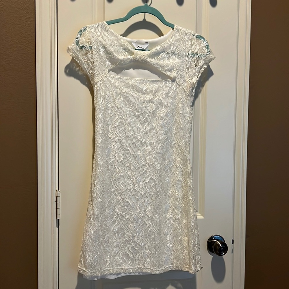 Kirra ivory lace dress with bow front cutout M
